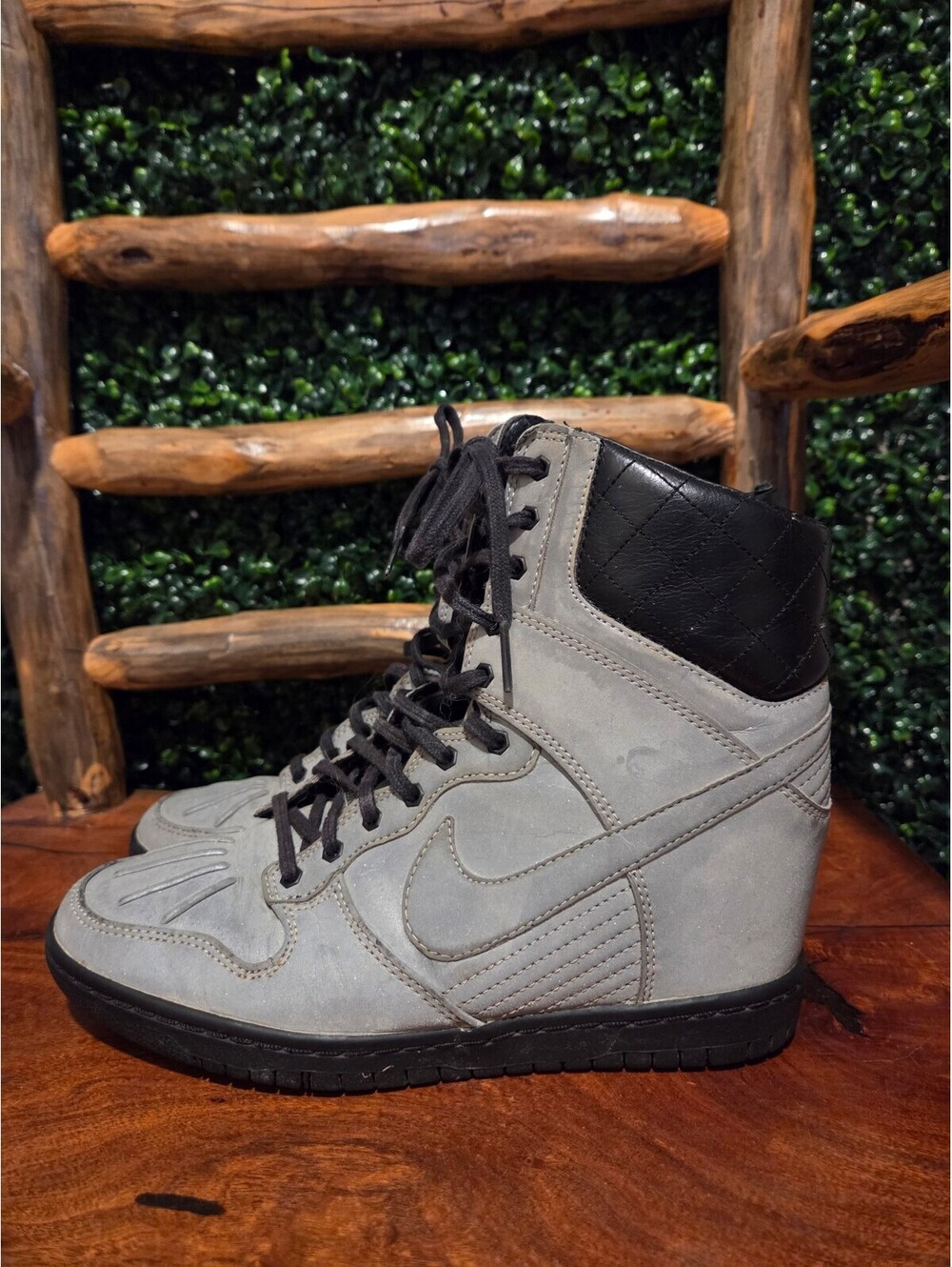 Nike High Top Wedge Sneakers in Gray and Black size 8 - Picture 1 of 7